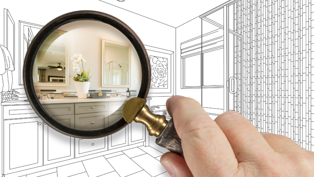Homeowner planning a bathroom remodel and reviewing the bathroom design before construction begins.