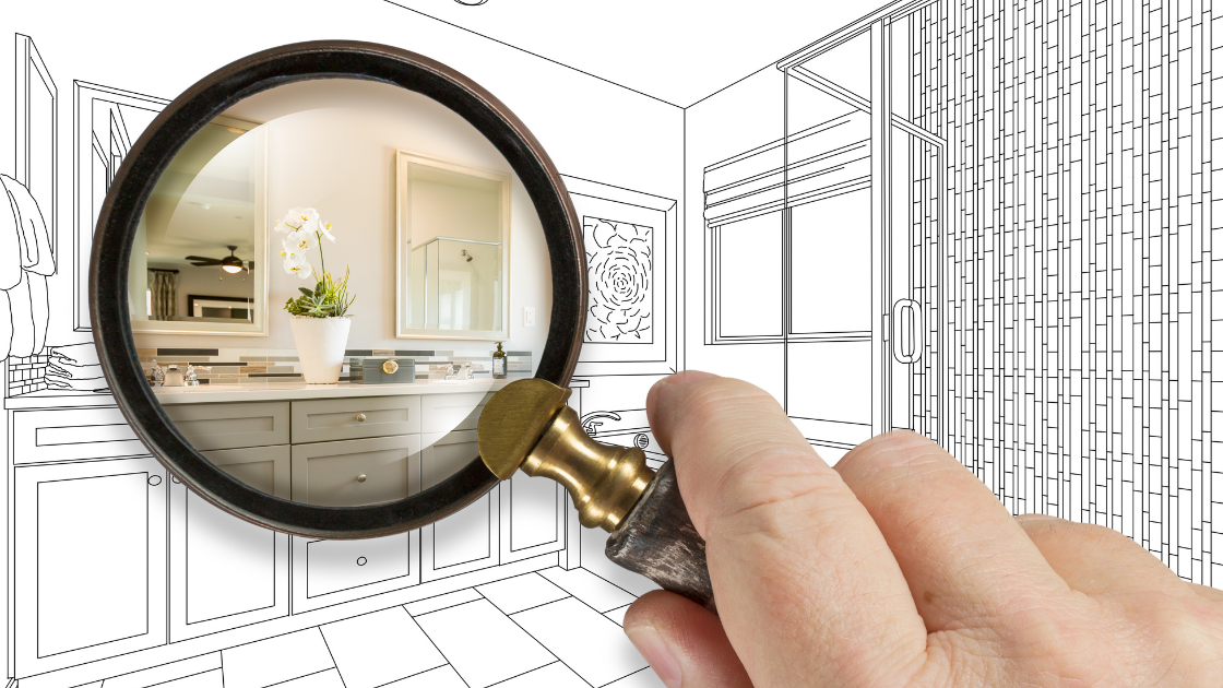 Homeowner planning a bathroom remodel and reviewing the bathroom design before construction begins.